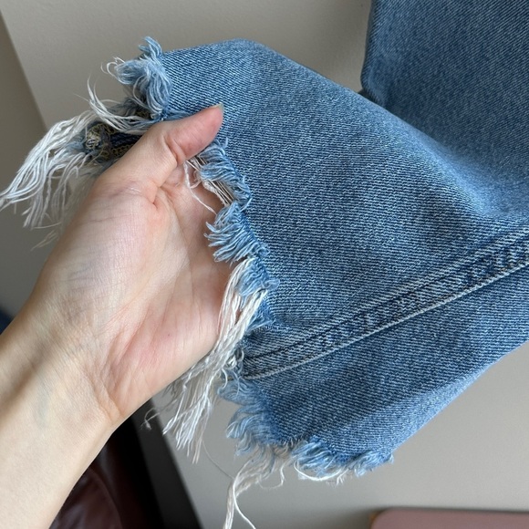 We The Free Maggie Mid-Rise Straight Leg Distressed Blue Denim Jeans, Size 27 - Picture 8 of 16